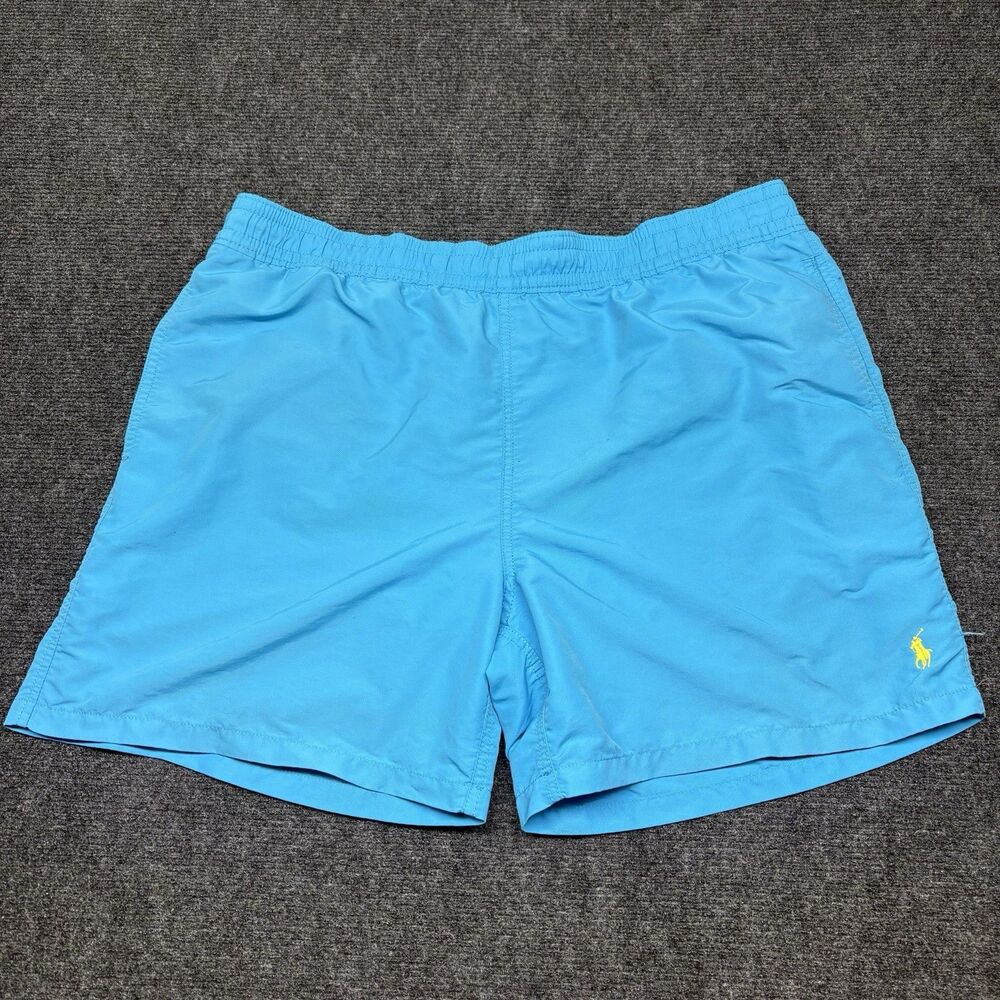 Vintage Polo Ralph Lauren Swim Trunks Shorts Mens XL Blue Yellow Pony Mesh Lined